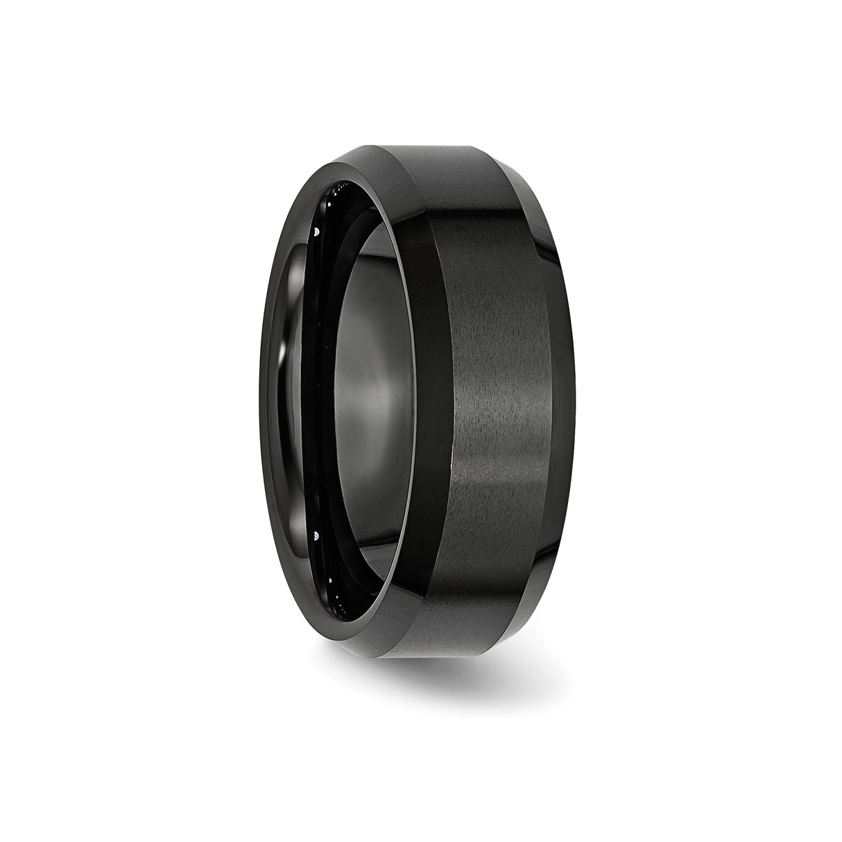 Beveled Edge, Brushed wedding band ring detail view