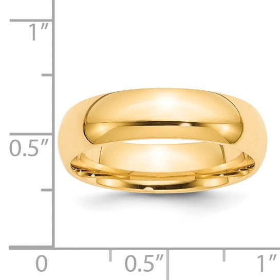 14K Yellow Gold Comfort Fit Wedding Band, Solid Classic 6mm Ring Size 4