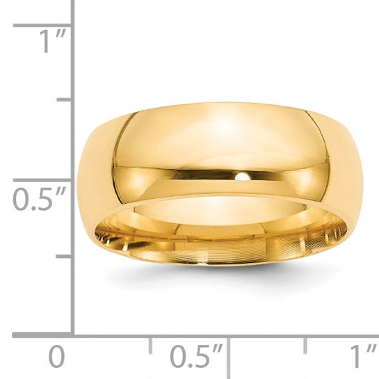 14K Yellow Gold Comfort Fit Wedding Band Solid Classic 8mm Ring
