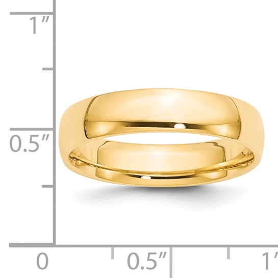 14K Yellow Gold Comfort Fit Wedding Band 5mm Lightweight No Stone Polished