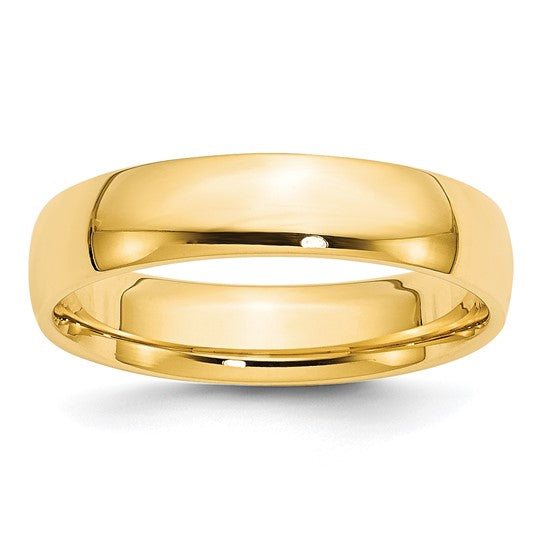 14K Yellow Gold Comfort Fit Wedding Band 5mm Lightweight No Stone Polished