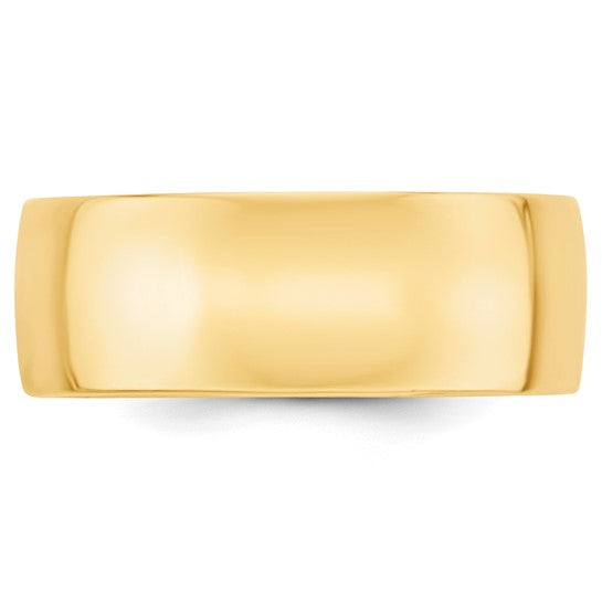 14K Yellow Gold Comfort-Fit 8mm Lightweight Wedding Band Solid Ring Polished