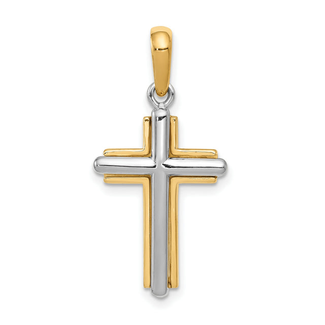 Latin Cross Charm Pendant in Real 14k Multi-Tone Gold