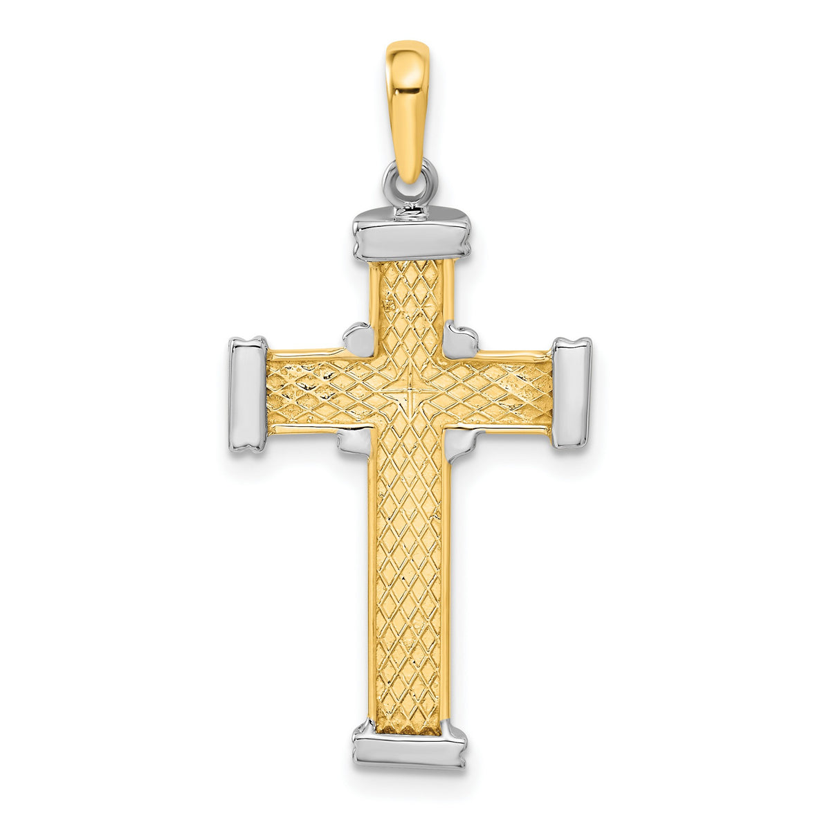 Latin Cross With Capped Ends Charm Pendant in Real 14k Multi-Tone Gold