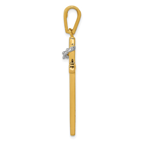 14k Two-Tone Gold Latin Cross Pendant with Crown of Thorns, Mirror Finish Religious Charm