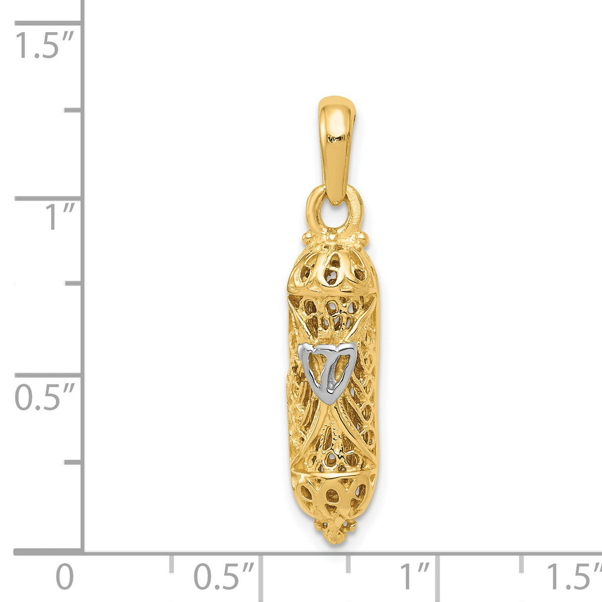 Mezuzah With Adorned Shin Letter Symbol Charm Pendant in Real 14k Multi-Tone Gold