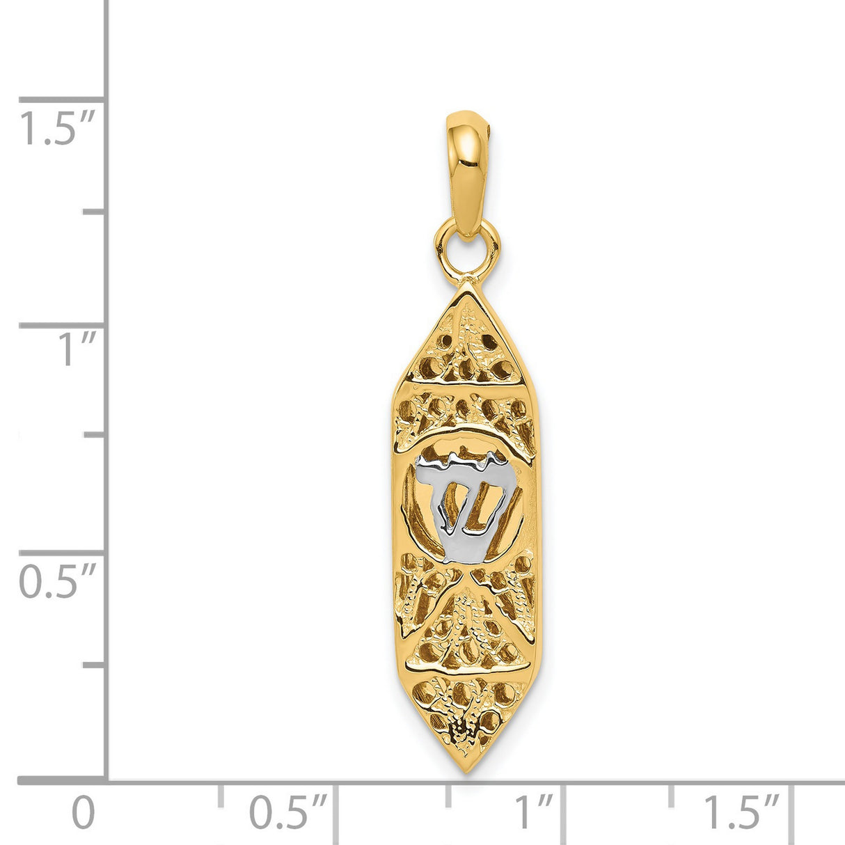 Mezuzah With White Shin Letter Charm Pendant in Real 14k Multi-Tone Gold