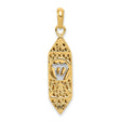 Mezuzah With White Shin Letter Charm Pendant in Real 14k Multi-Tone Gold