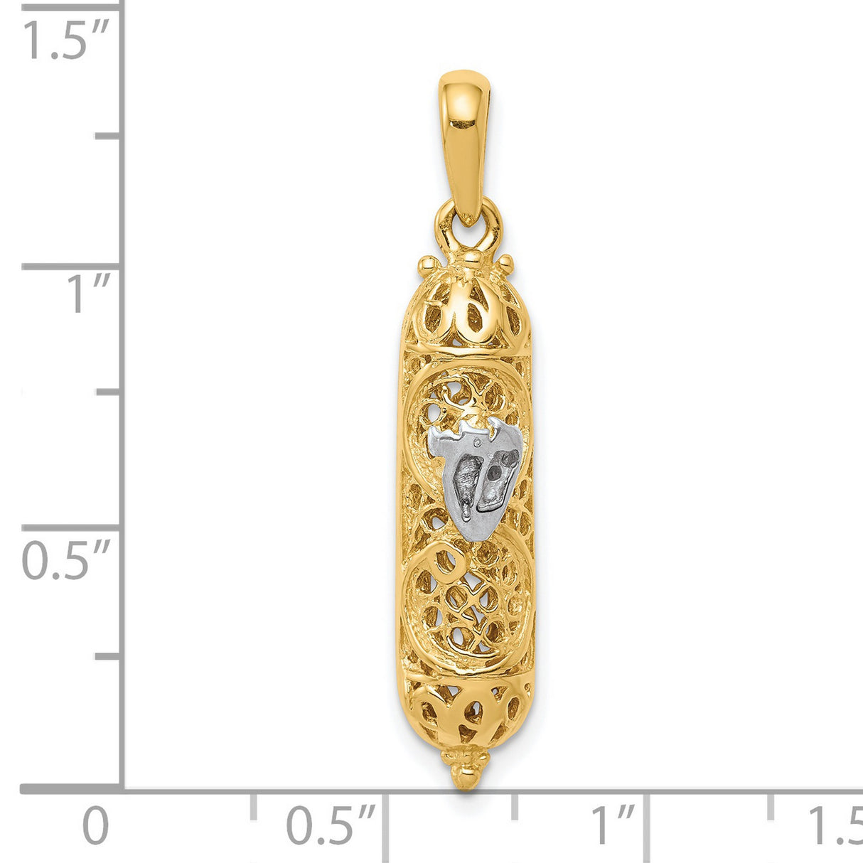 Mezuzah With Shin Accent Letter Symbol Charm Pendant in Real 14k Multi-Tone Gold