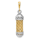 Polished Mezuzah With Shin Letter Charm Pendant in Real 14k Multi-Tone Gold