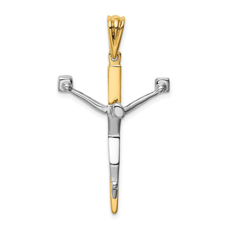 14k Multi-Tone Gold Crucifix Pendant with Jesus Figure, Christian Catholic Religious Charm