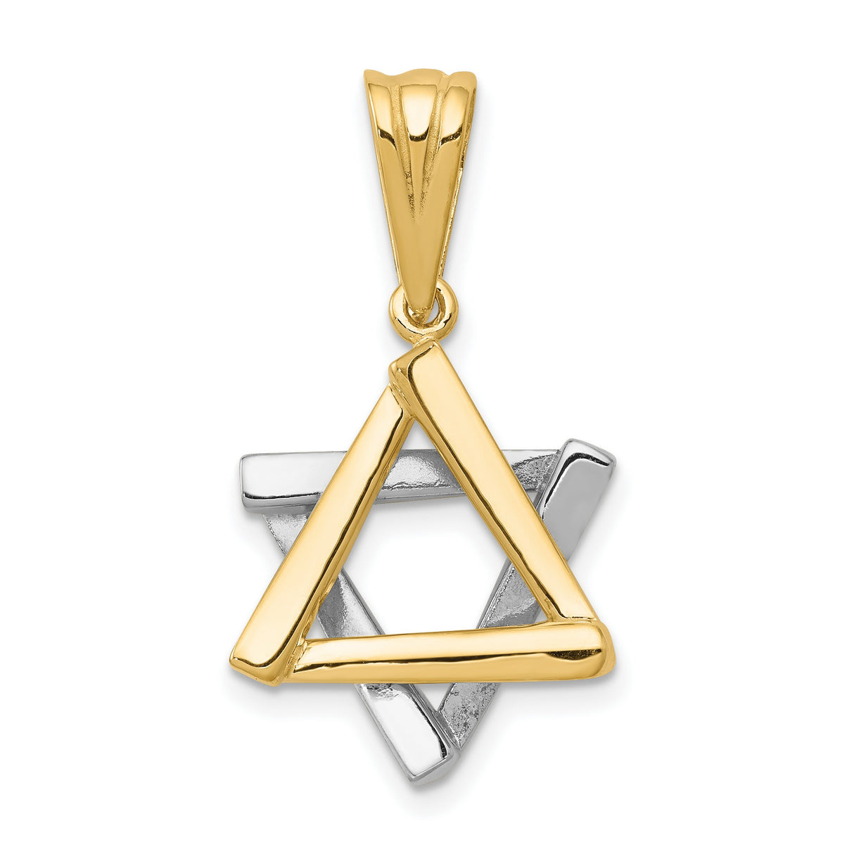 Solid Star Of David With Overlapping Hexagram Pieces Charm Pendant in Real 14k Multi-Tone Gold