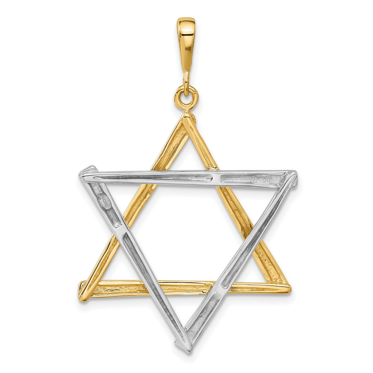 Solid Polished Star Of David Charm Pendant in Real 14k Multi-Tone Gold