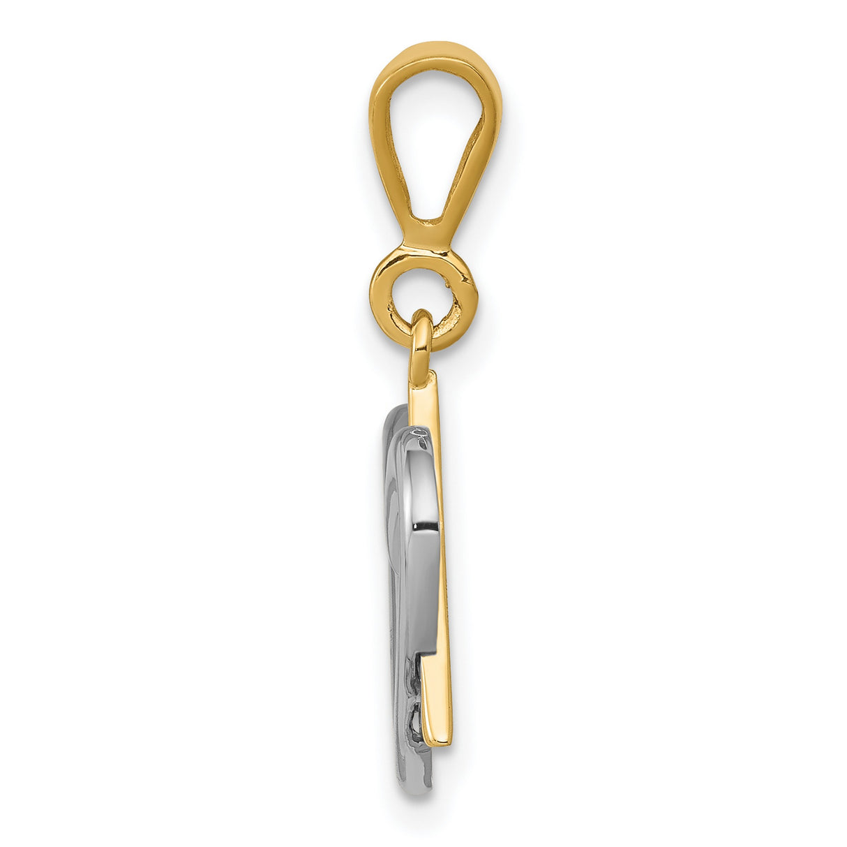 Open Triangle With White Open Heart Charm Pendant in Real 14k Multi-Tone Gold