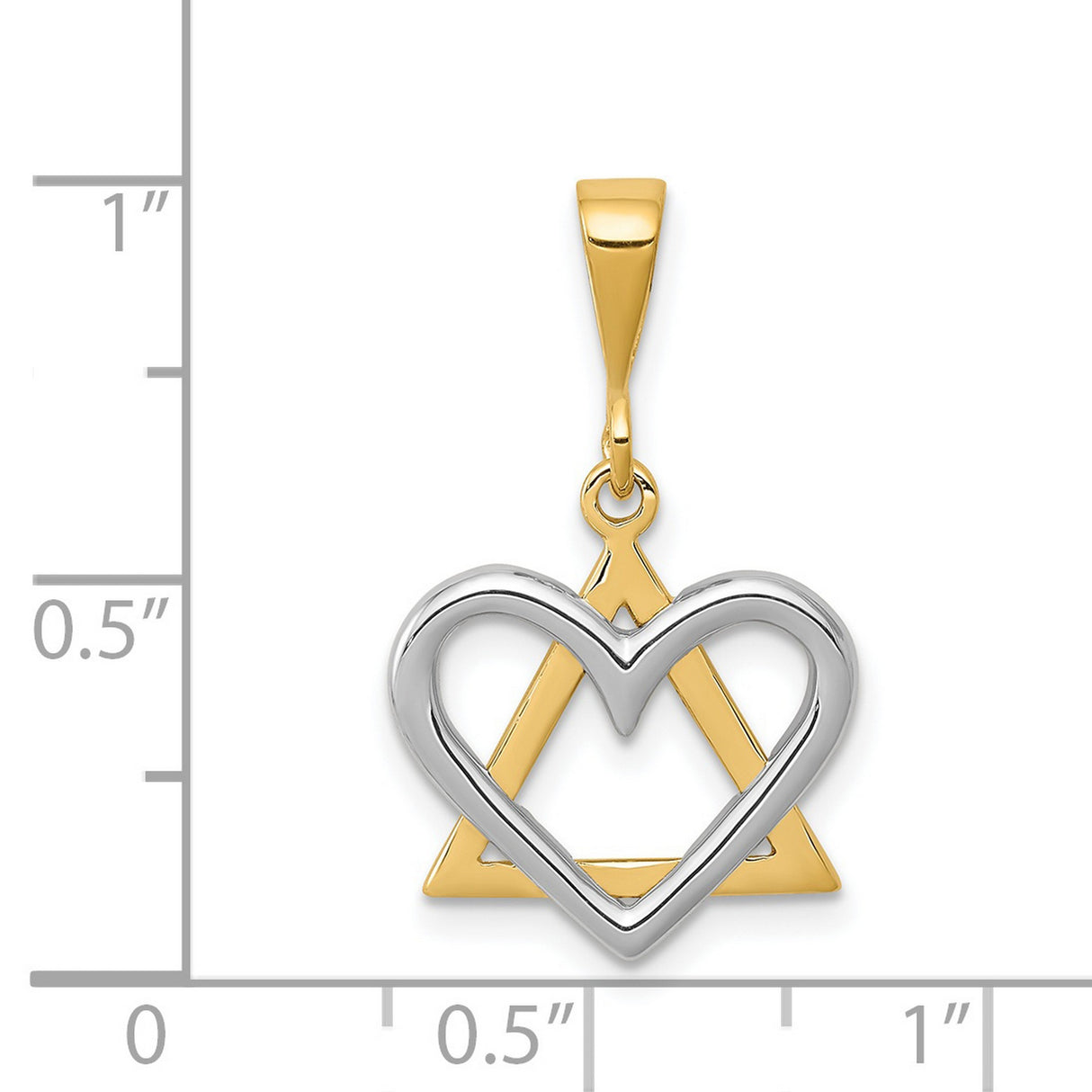 Open Triangle With White Open Heart Charm Pendant in Real 14k Multi-Tone Gold