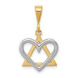 Open Triangle With White Open Heart Charm Pendant in Real 14k Multi-Tone Gold