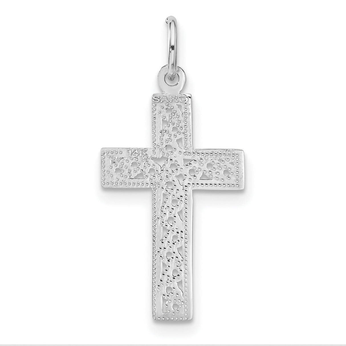 Filigree Style Latin Cross Charm Pendant in Real 14k White Gold