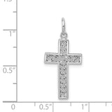 Filigree Style Latin Cross Charm Pendant in Real 14k White Gold