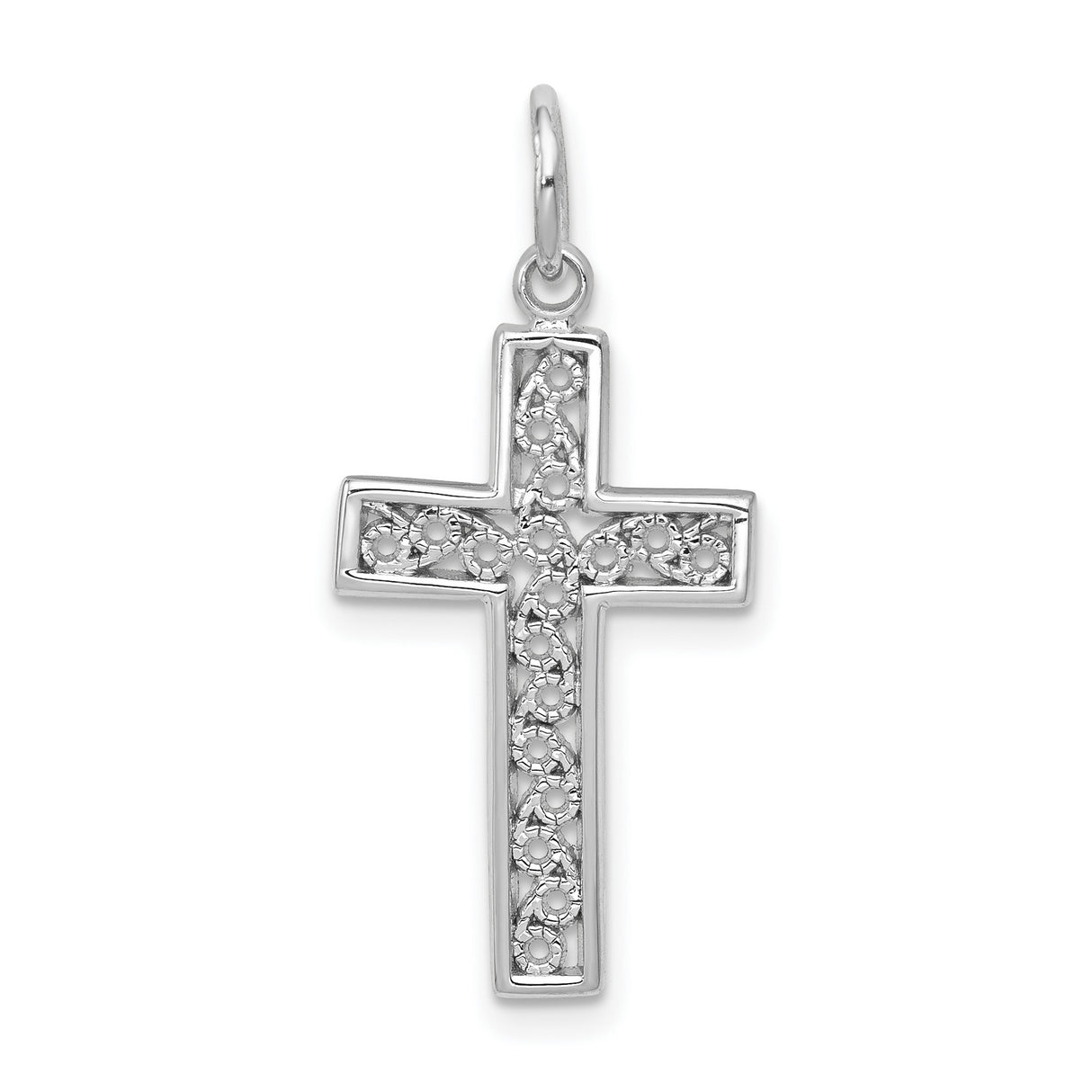 Filigree Style Latin Cross Charm Pendant in Real 14k White Gold