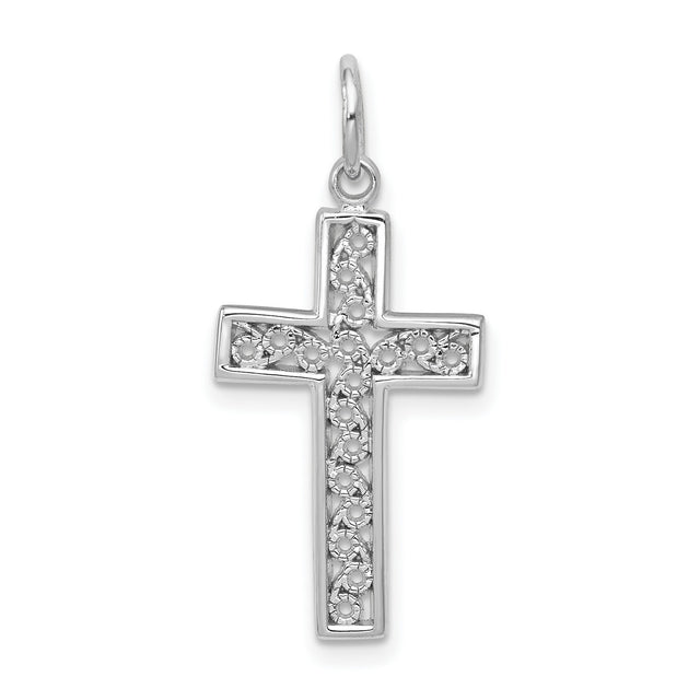 Filigree Style Latin Cross Charm Pendant in Real 14k White Gold