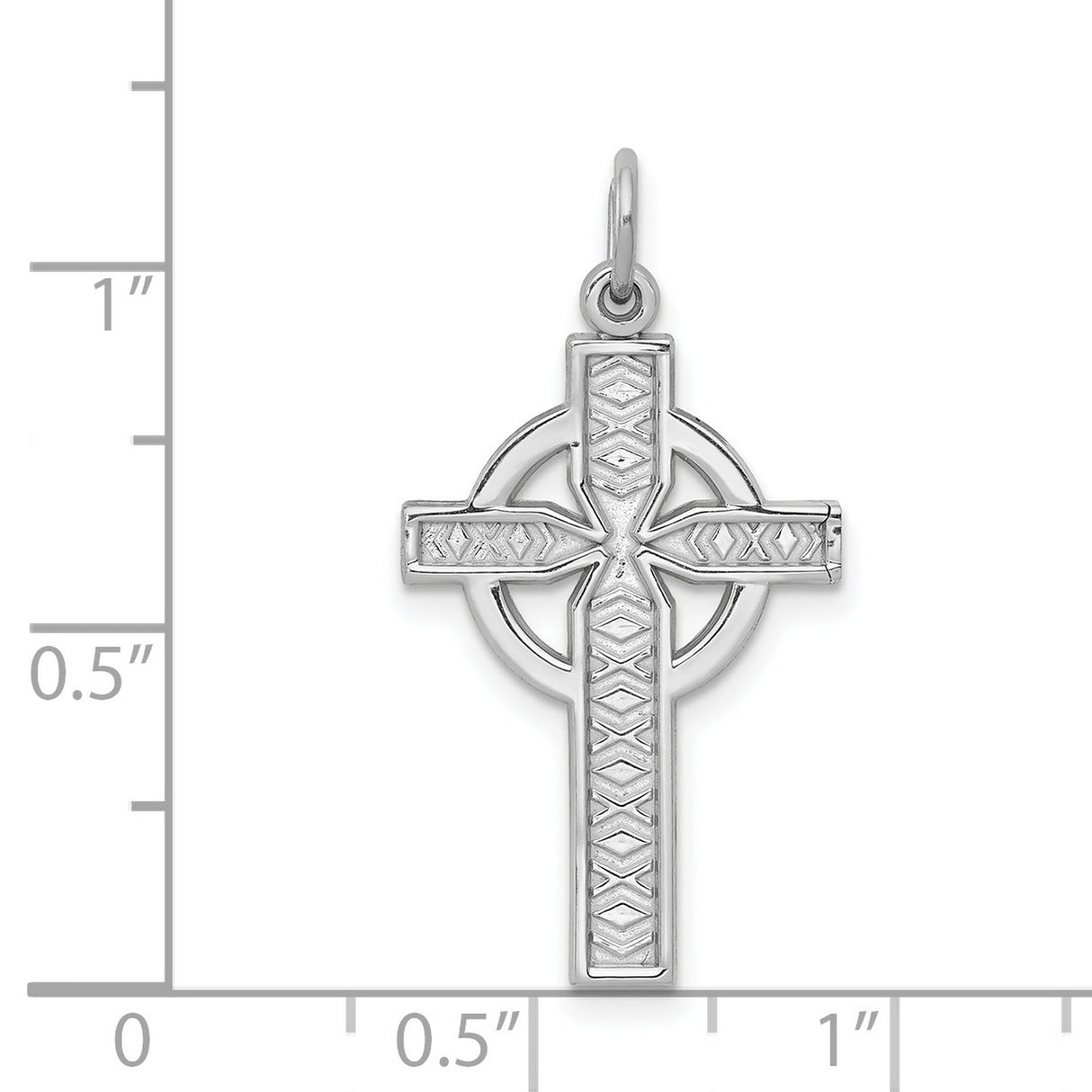 14k White Gold Celtic Iona Cross Pendant with Textured Engraving and Spiritual Design