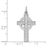 14k White Gold Celtic Iona Cross Pendant with Textured Engraving and Spiritual Design