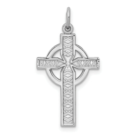 14k White Gold Celtic Iona Cross Pendant with Textured Engraving and Spiritual Design