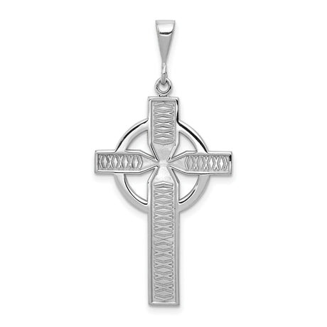 14k White Gold Celtic Cross Pendant with Looped Design and Sunburst Motif