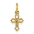 14k Yellow Gold Cross Pendant with Openwork Design and Milgrain Texture for Men and Women