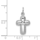 Latin Cross With Ribbed Border Charm Pendant in Real 14k White Gold