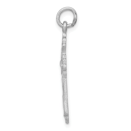 14k White Gold Fleur De Lis Cross Pendant, Ornate Beveled Religious Charm