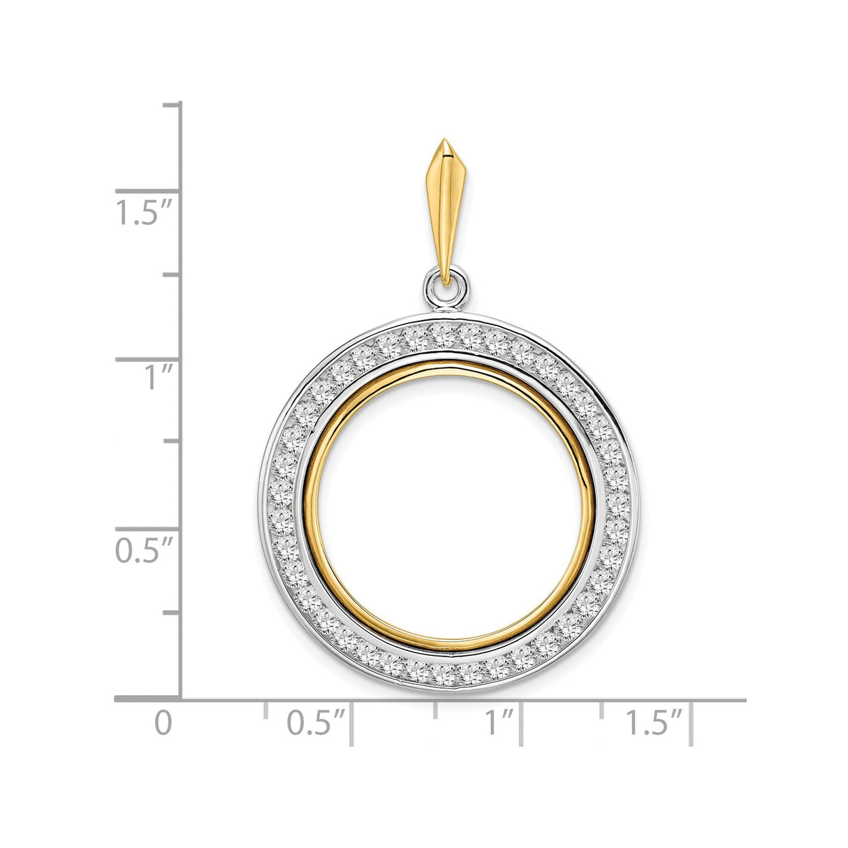 22 mm 14k Multi-Tone Gold coin bezel for 21.6 mm Coin — size reference (ruler)