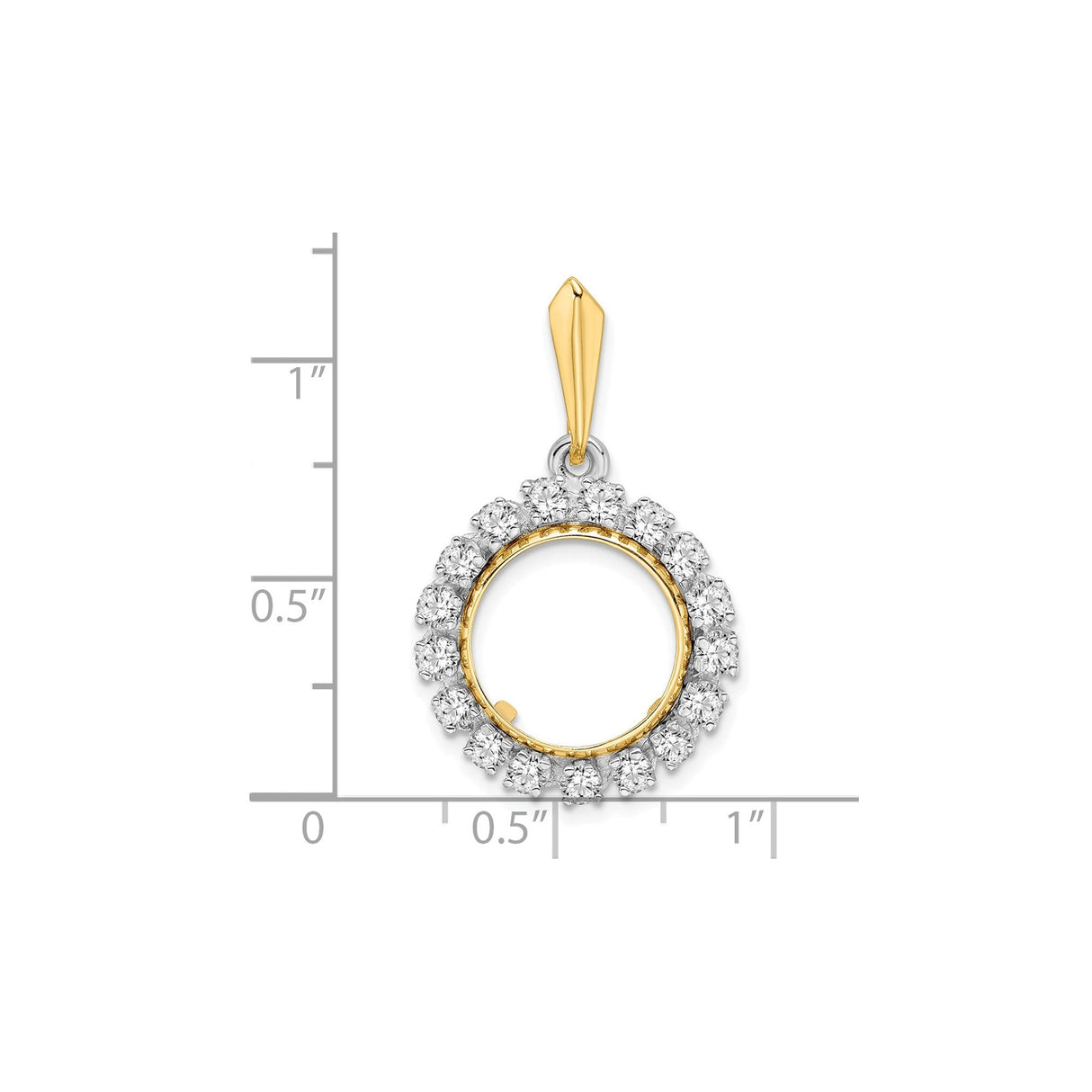 13 mm 14k Multi-Tone Gold coin bezel for 13 mm Coin — size reference (ruler)