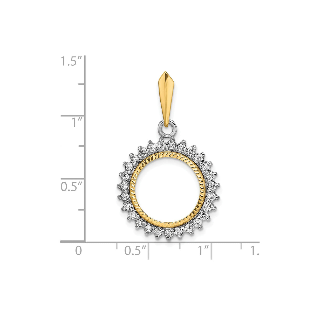 14 mm 14k Multi-Tone Gold coin bezel for 14 mm Coin — size reference (ruler)