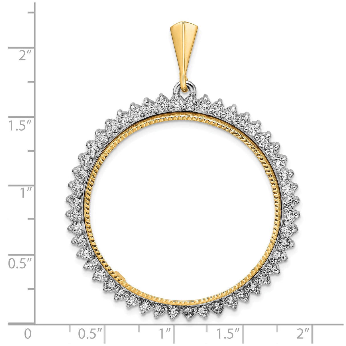 34 mm 14k Multi-Tone Gold coin bezel for 34.2 mm Coin — size reference (ruler)