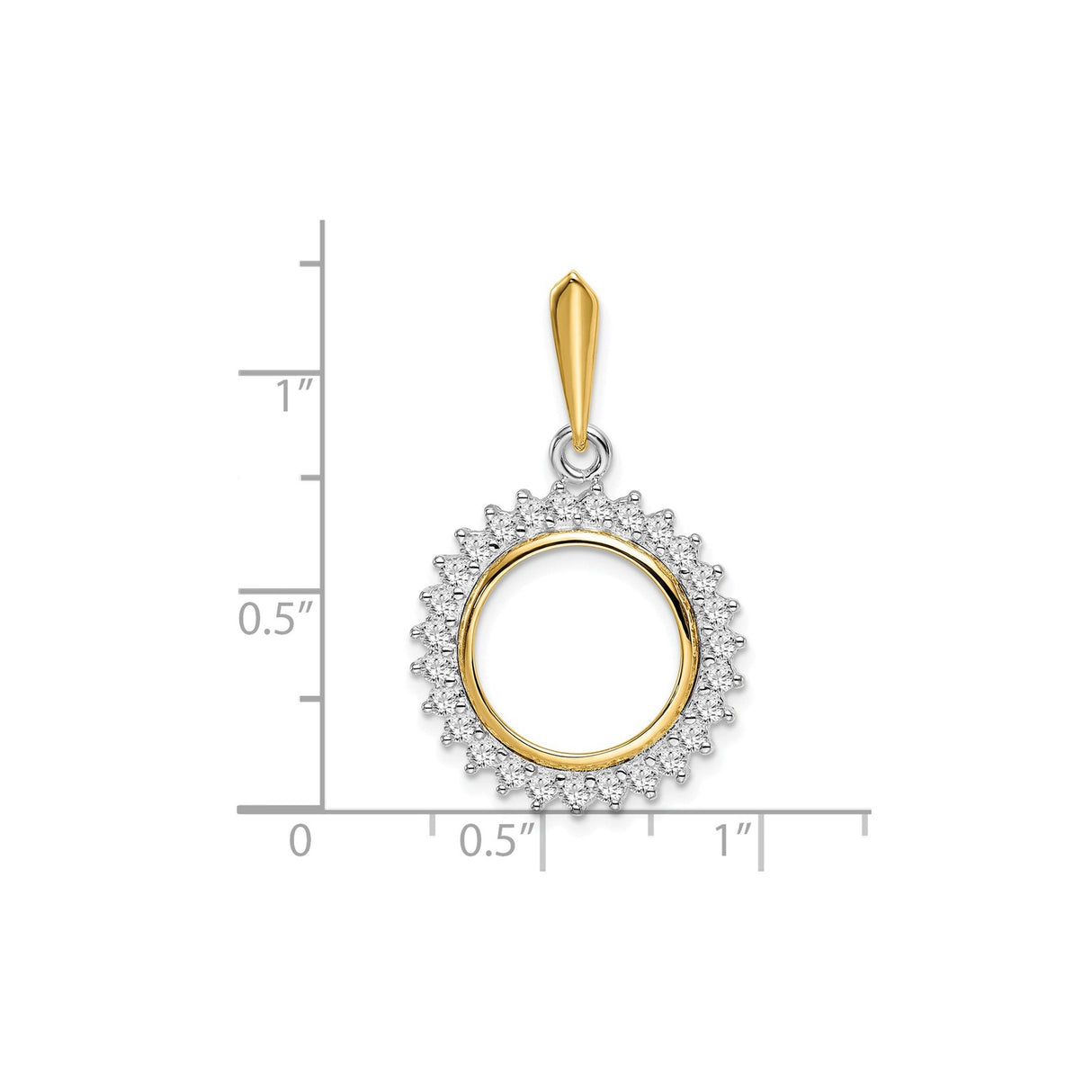 14 mm 14k Multi-Tone Gold coin bezel for 14 mm Coin — size reference (ruler)
