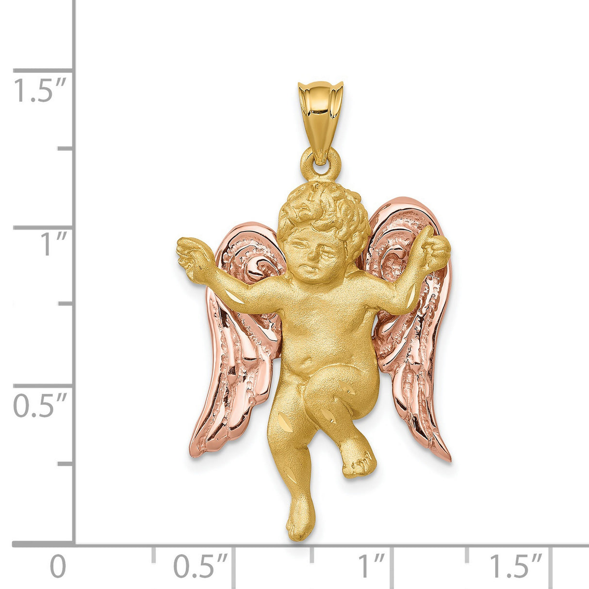 Full Body Cherub Angel with Rose Gold Wings Charm Pendant in Real 14k Multi-Tone Gold