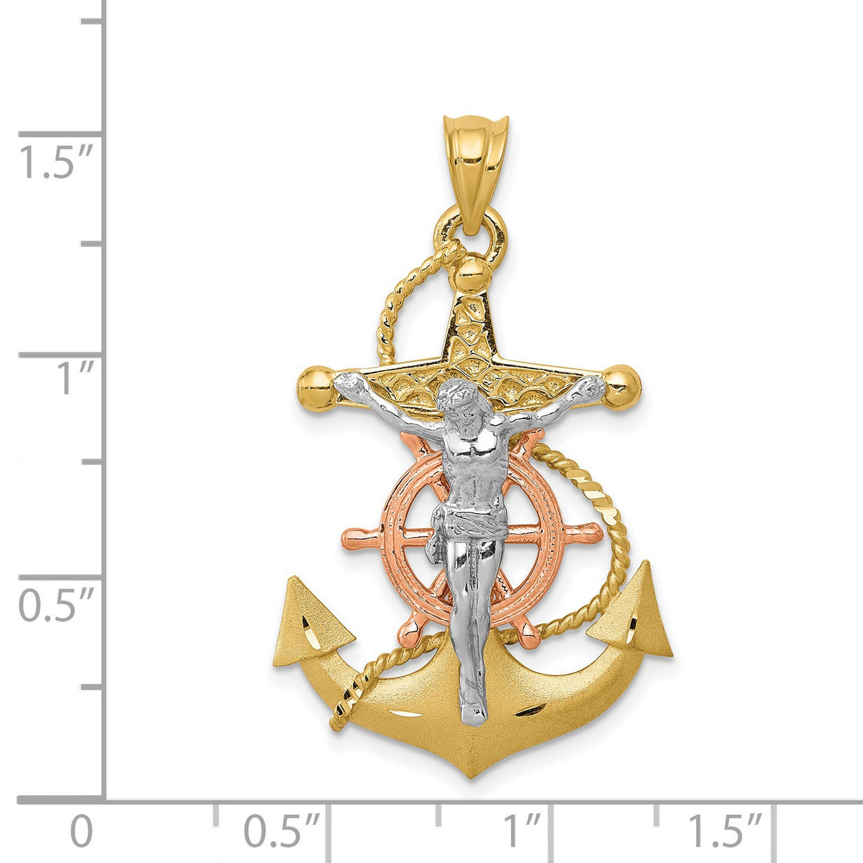 Mariners Crucifix Charm Pendant in Real 14k Multi-Tone Gold