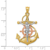 Mariners Crucifix Charm Pendant in Real 14k Multi-Tone Gold