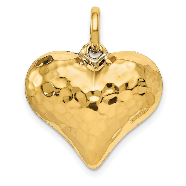 14k Yellow Gold Heart Pendant with Hammered Textured Finish, Minimalist Romantic Charm
