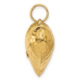 14k Yellow Gold Heart Pendant, Hammered Textured Puffed Charm for Women