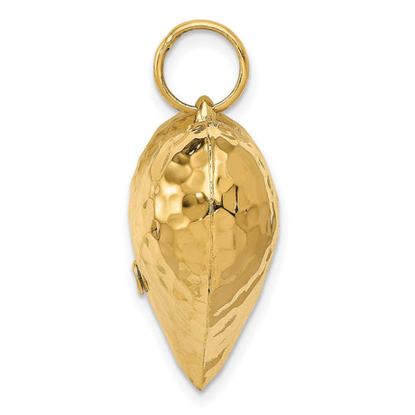 14k Yellow Gold Heart Pendant, Hammered Textured Puffed Charm for Women