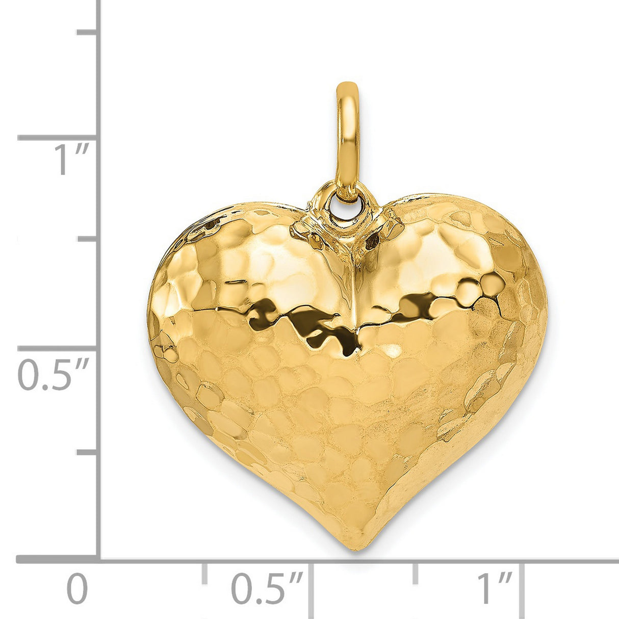 14k Yellow Gold Heart Pendant, Hammered Textured Puffed Charm for Women