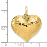 14k Yellow Gold Heart Pendant, Hammered Textured Puffed Charm for Women