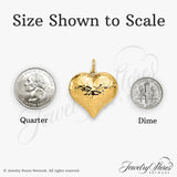 Hollow Polished Hammered Large Puffed Heart Charm Pendant in Real 14k Yellow Gold
