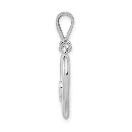 14k White Gold Heart Pendant with Open Design and Brushed Accent