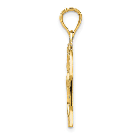 14k Yellow Gold Open Heart Pendant with Diamond Cut and Textured Satin Finish