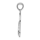 14k White Gold Heart Pendant, Textured Open Heart with Diamond Cut Detailing for Women