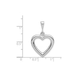 14k White Gold Heart Pendant, Open Heart Charm with Smooth Polished Finish for Women
