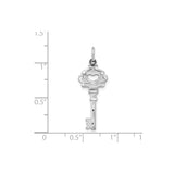 14k White Gold Key Pendant with Open Heart Design, Romantic Charm for Women